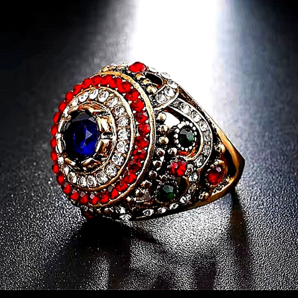 Luxury Men's ring size 8 with multi color cubic zirconia stones